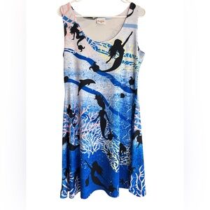 CowCow Mermaid Ocean Print Sleeveless Swing Dress Size 2XL Stretch